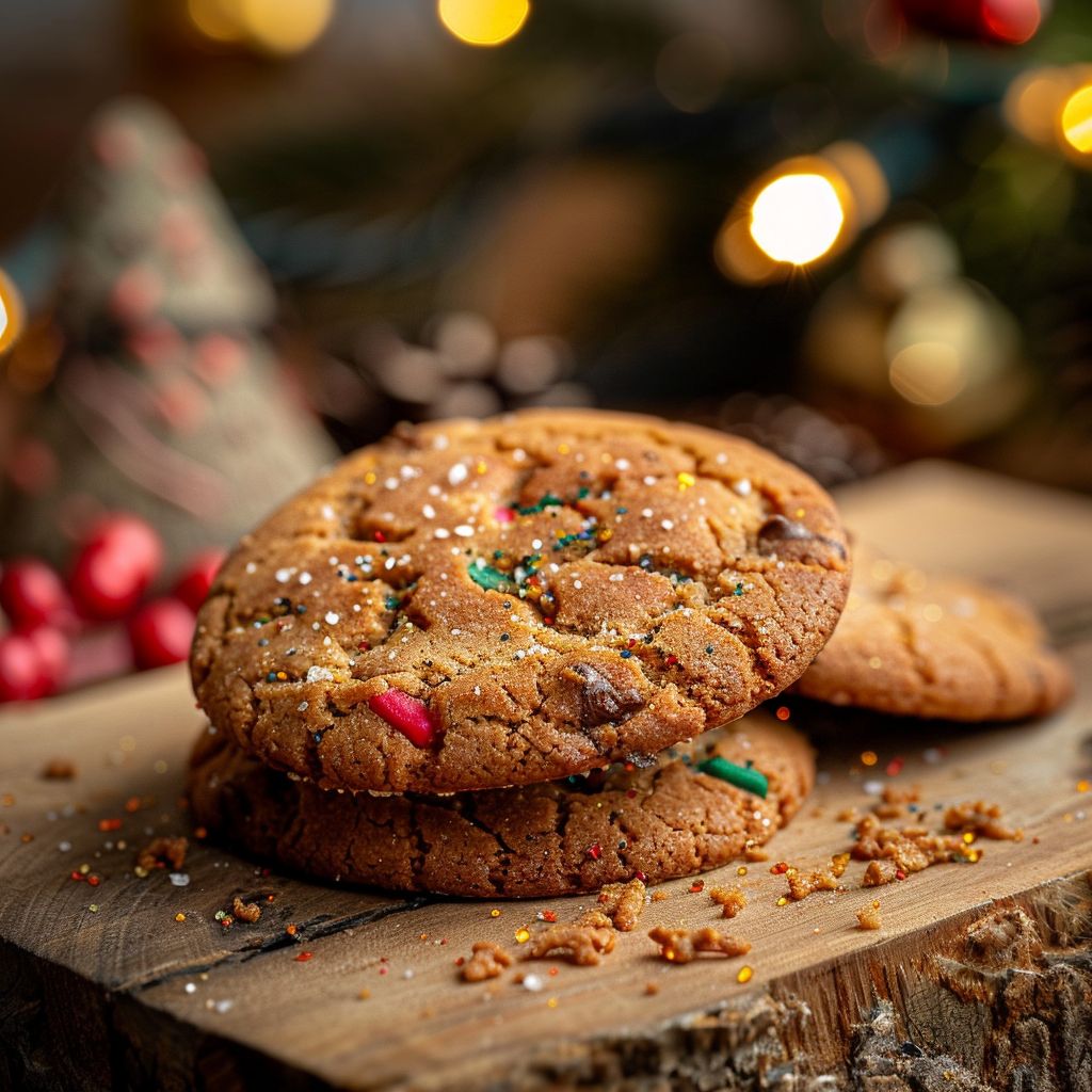 A close-up of beautifully decorated Christmas cookies with icing and sprinkles.